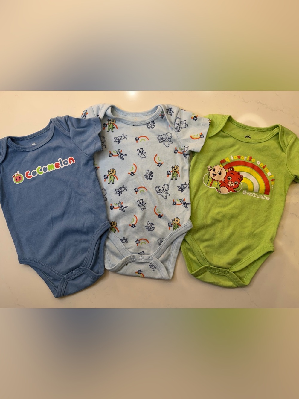 Cocomelon Blue and Light Blue Baby One-Piece Bodysuits - Set of 3